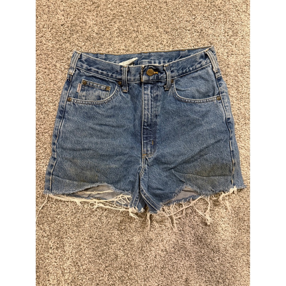 Carhartt Jean Shorts Mens 32 Blue B18 STW Traditional Fit Cut Off Denim Frayed *